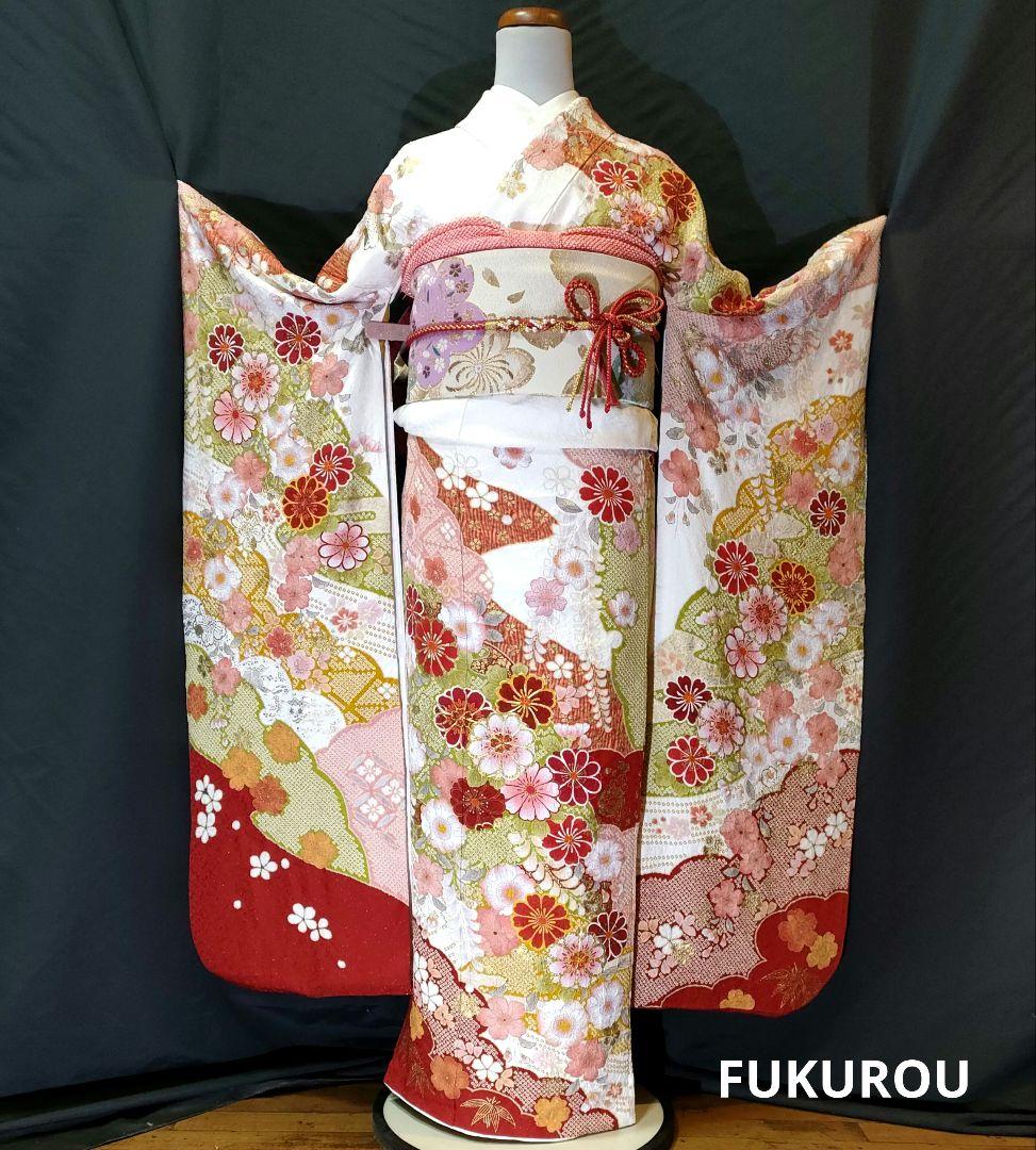 【お手続き中】絞り　疋田絞り　本振袖　古典柄　白系