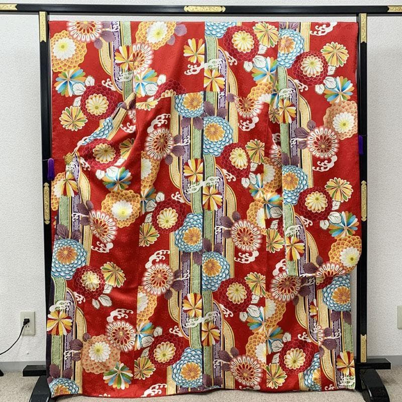 406z39☆振袖 高身長な方にも 金駒刺繍 地紋 金彩 成人式 結婚式☆美品