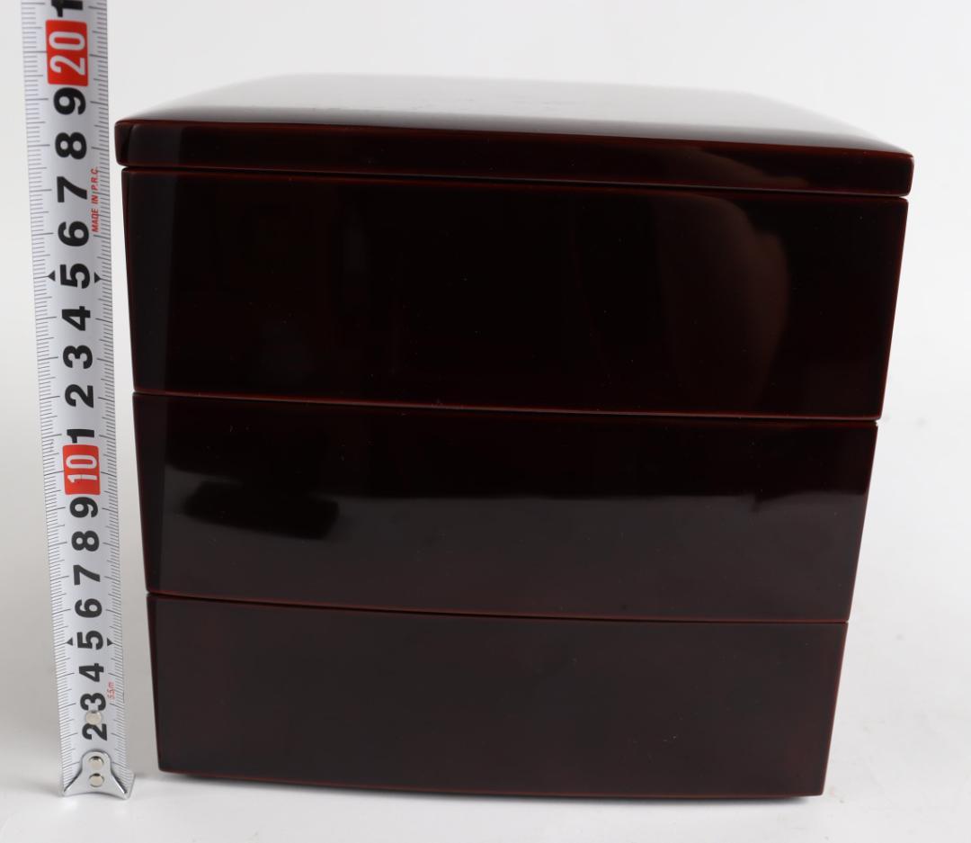 輪島塗 溜塗 網代 沈金 三段重 弁当箱 重箱 共箱