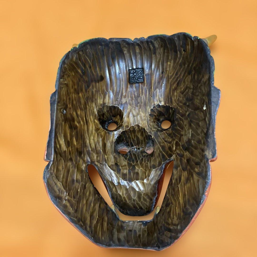 能面　雷　かみなり　木彫り　手彫り　桐箱