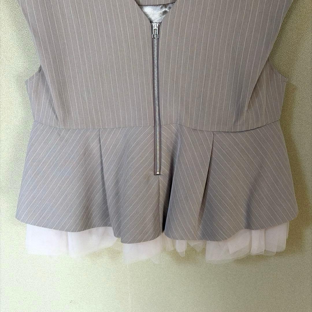 ANDRESD ピンストライプペプラムセットアップドレス ベージュ Mサイズ