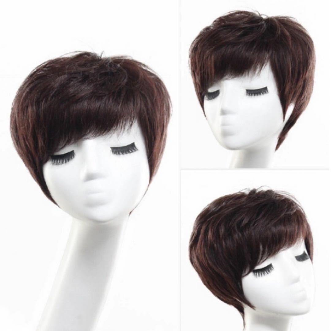 総手植え人毛ウィッグ☆自然☆ ふわっと軽いカールショート☆☆ST86 黒