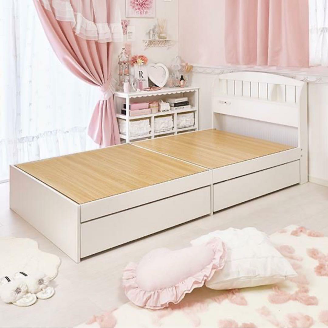 ロマプリ ベッドフレーム【大型】たっぷり収納ベッド（シングル）