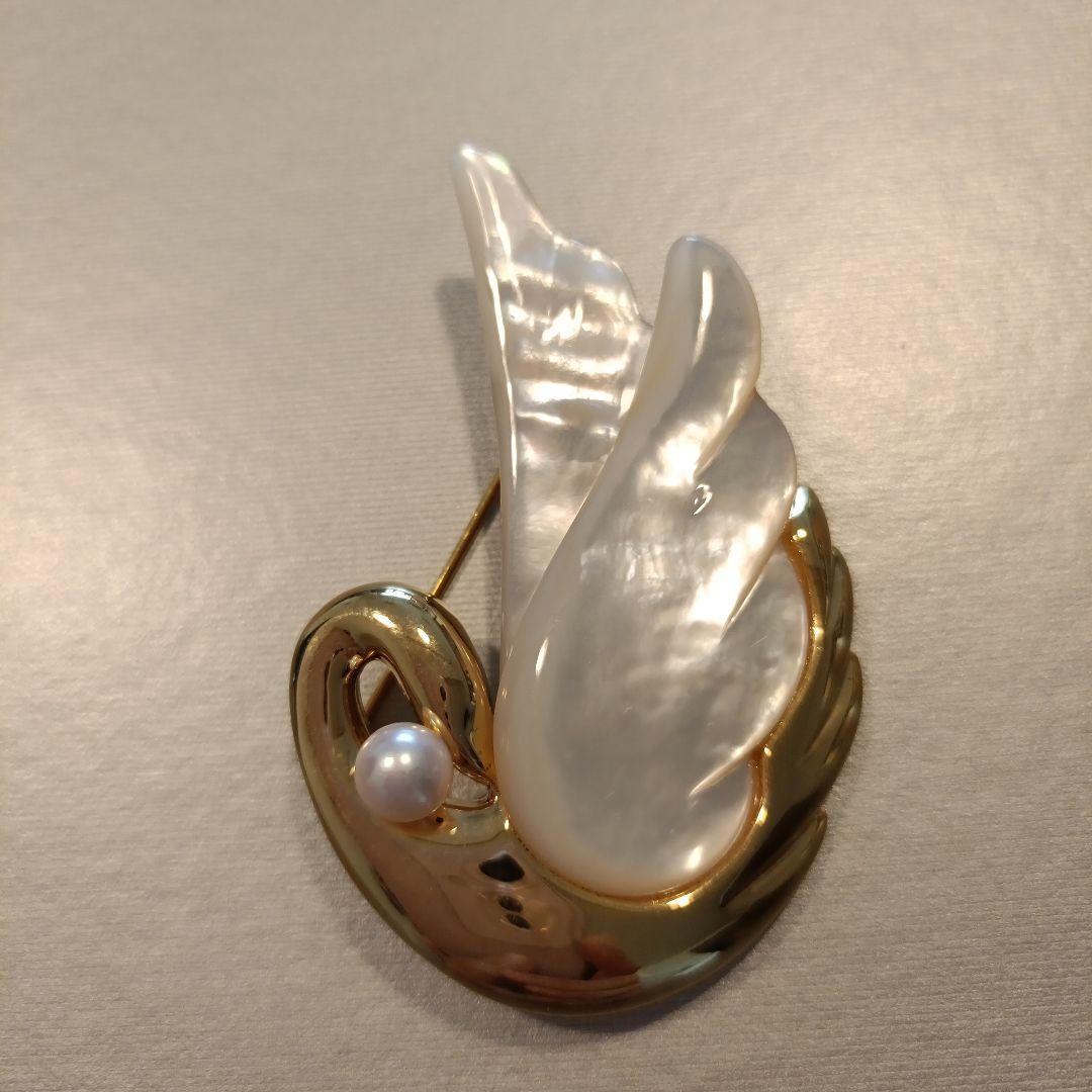 田崎真珠　TASAKI 白鳥デザイン ブローチ 　刻印なし