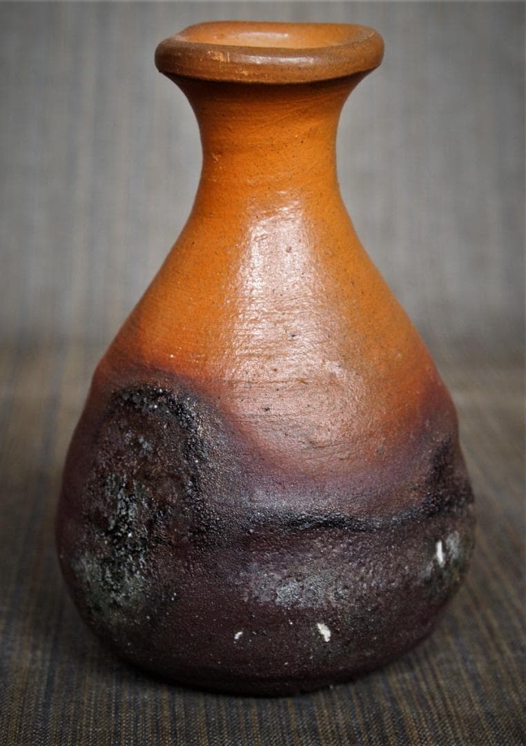 希少作★森岡成好★とくり（南蛮窯変徳利）★共箱★緋色