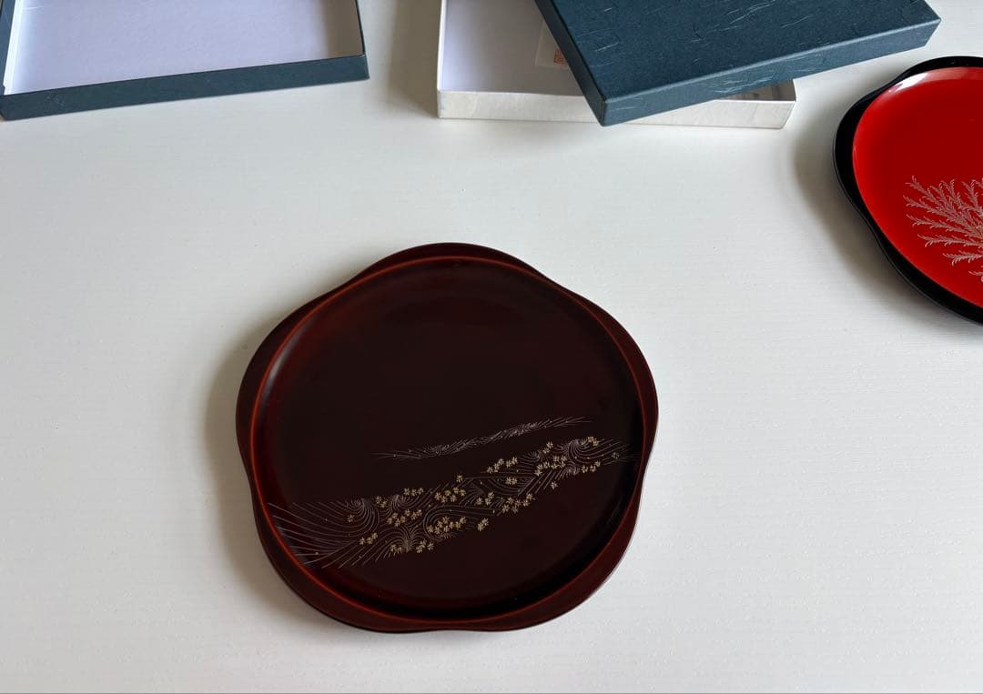 松井義明 輪島漆器 沈金 盆 2枚セット