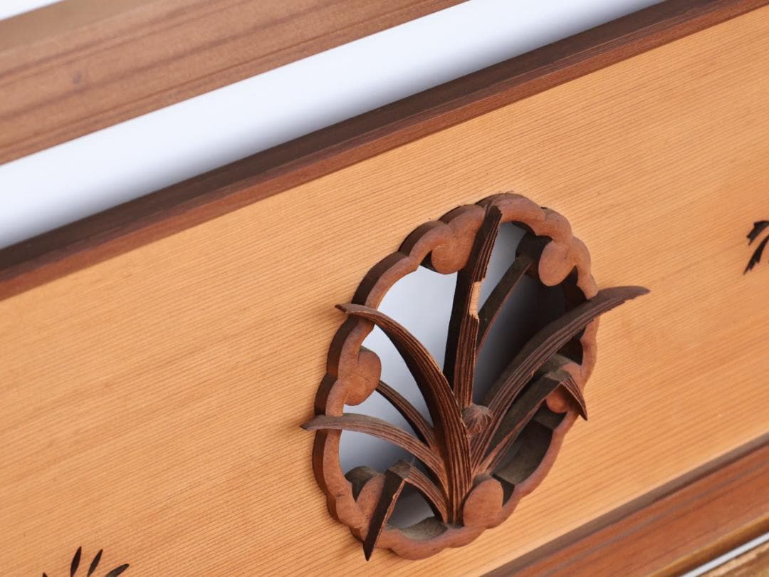 BK168　越中井波彫刻　名工　宏悦　四君子彫　木彫り欄間　一対　細密彫刻　建具