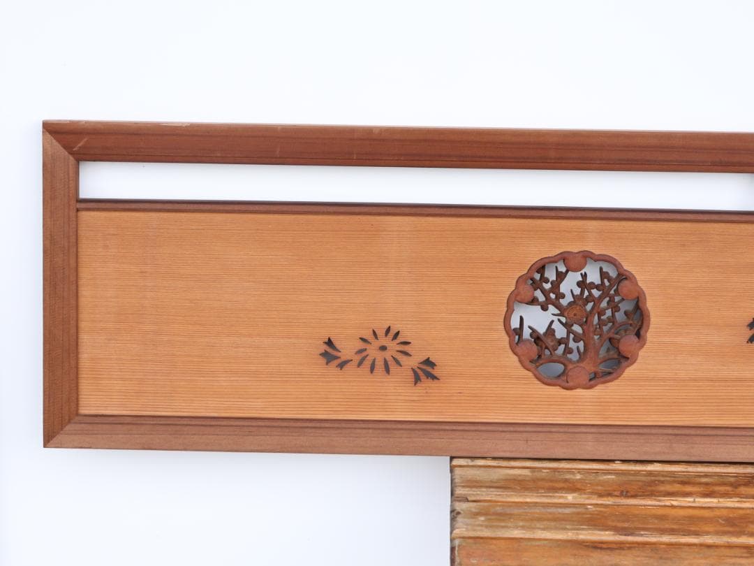 BK168　越中井波彫刻　名工　宏悦　四君子彫　木彫り欄間　一対　細密彫刻　建具