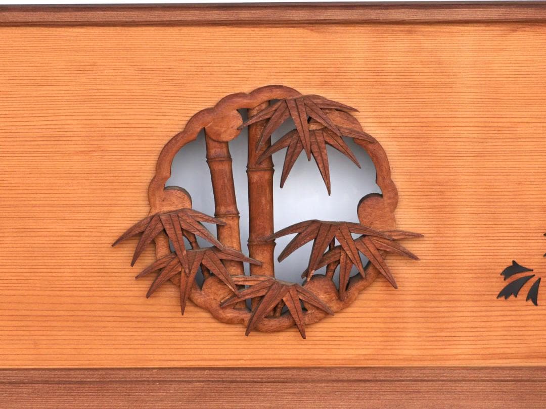 BK168　越中井波彫刻　名工　宏悦　四君子彫　木彫り欄間　一対　細密彫刻　建具