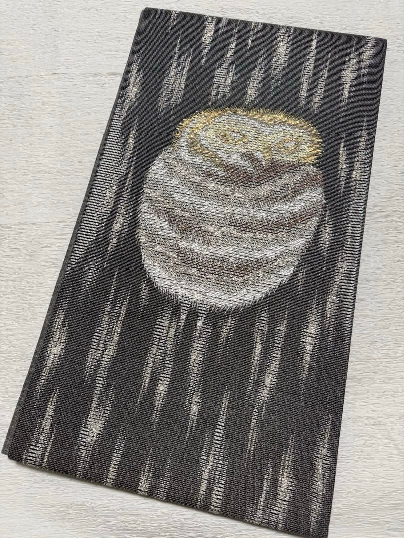 m-18 フクロウの図 月と星 刺繍 袋帯 正絹 極美品