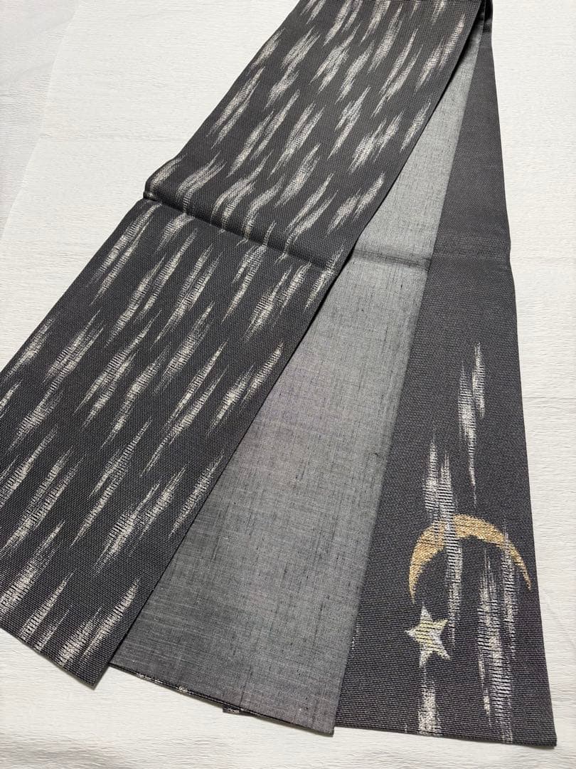 m-18 フクロウの図 月と星 刺繍 袋帯 正絹 極美品