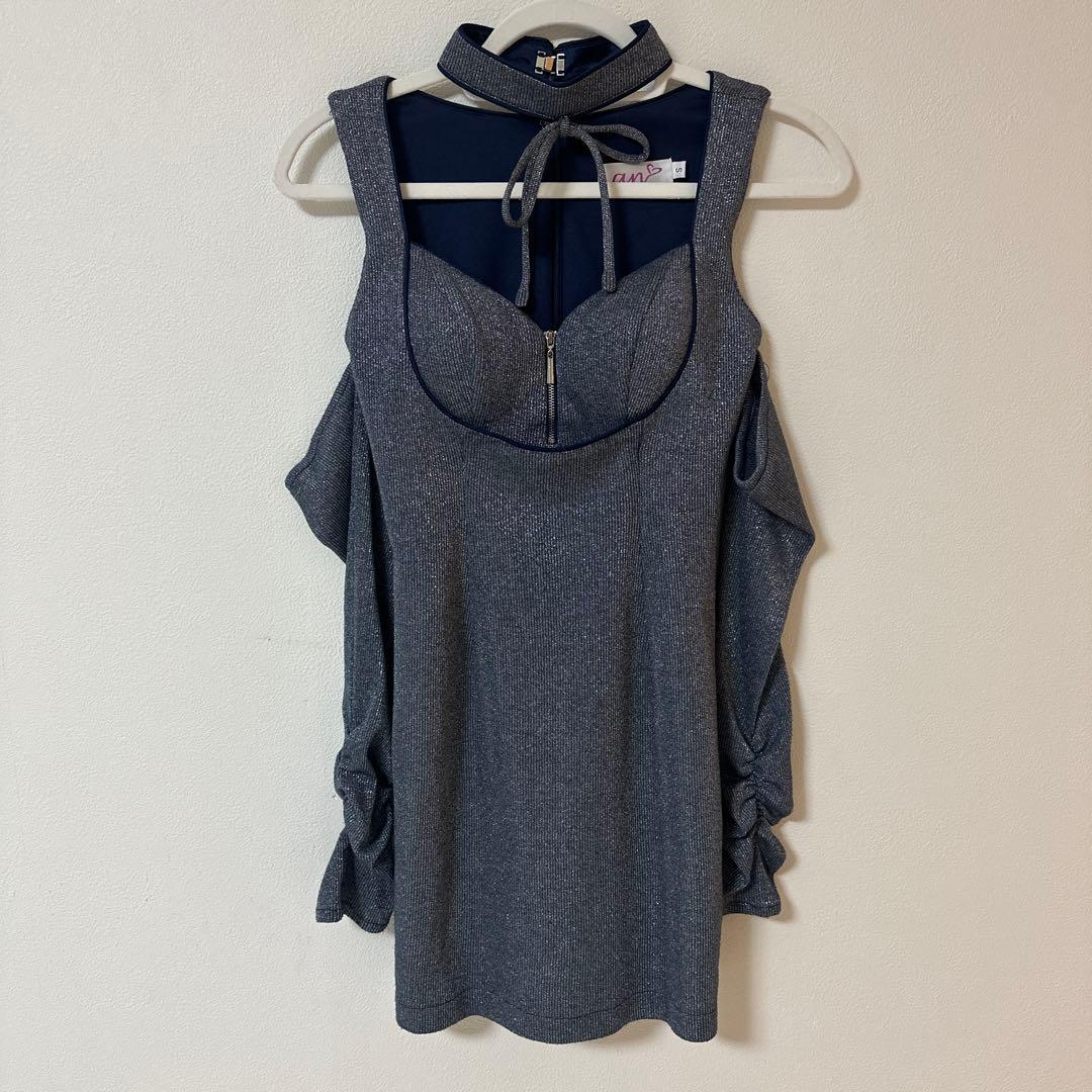 【週末セール】an キャバ ドレス ネイビー 長袖 チョーカー