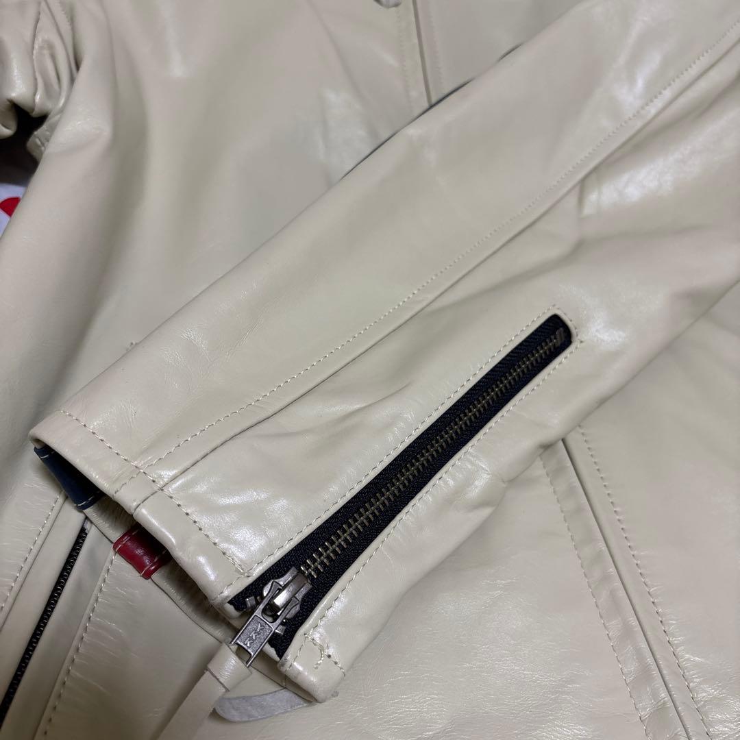 リューグーレザーズ　馬革シングルライダース　アイボリー　ストライプ　 Mサイズ