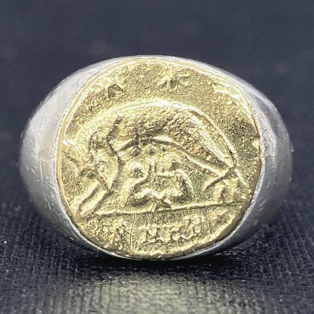 GIGI K18 アンティーク ローマン シルバーシグネットリング 17号