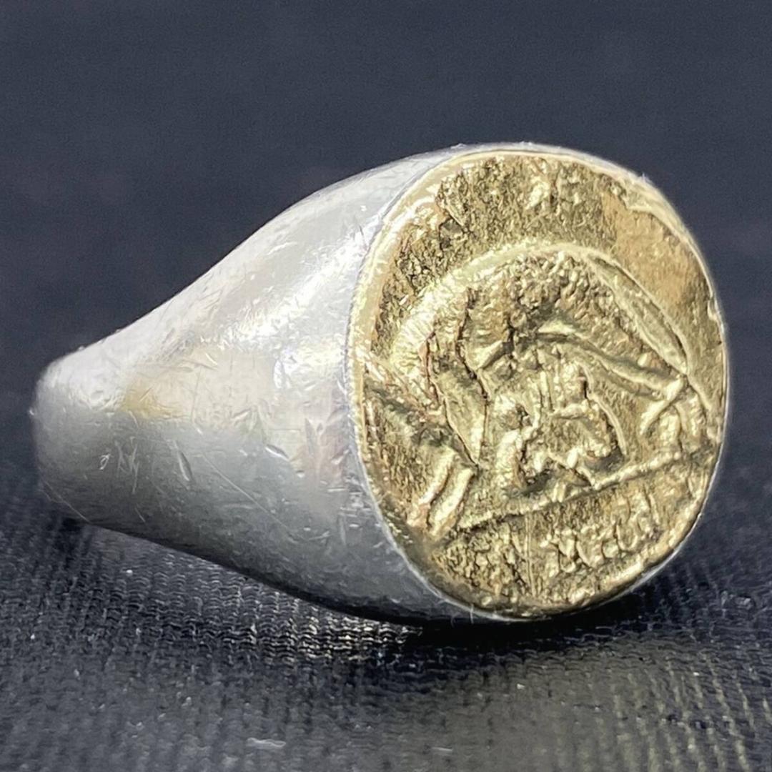 GIGI K18 アンティーク ローマン シルバーシグネットリング 17号