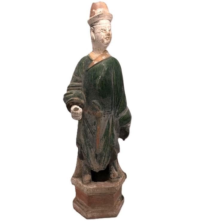 【 明朝三彩加彩文人俑 】 出土副葬品 　高43.5ｃｍ