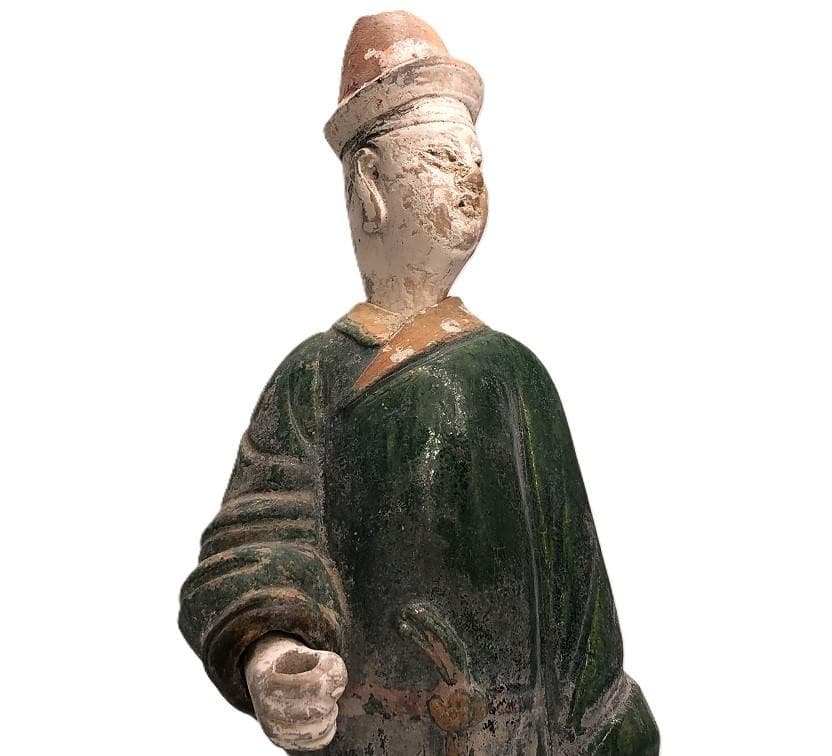 【 明朝三彩加彩文人俑 】 出土副葬品 　高43.5ｃｍ