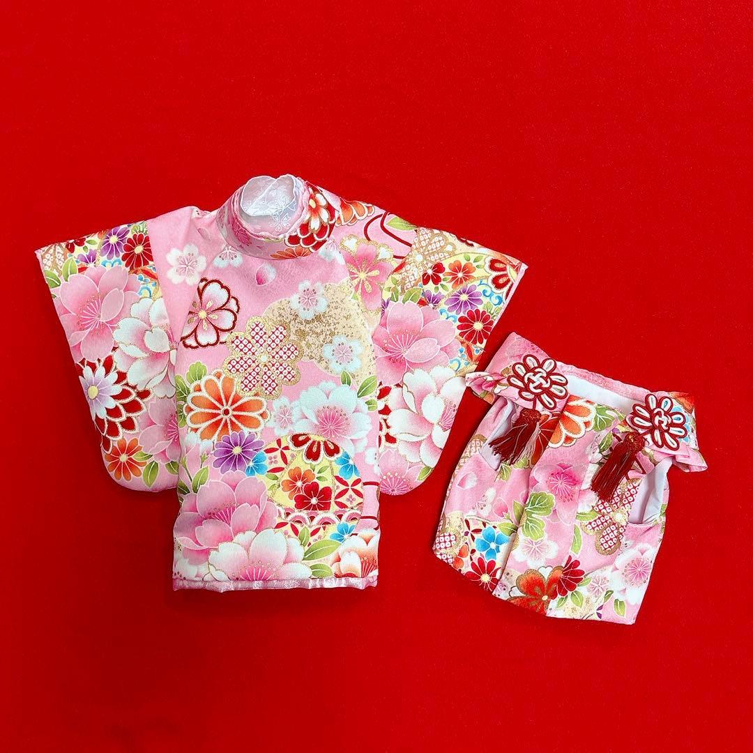 犬の着物✨犬用本格振袖&お被布セット S ピンク 化繊金彩入り