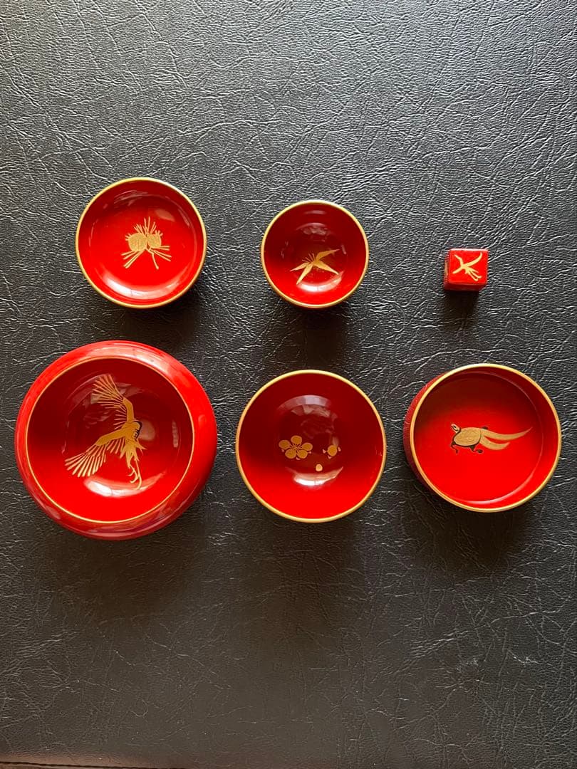 川連漆器／きのこ酒杯5点＋サイコロ