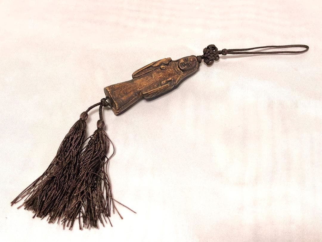 【 木彫福の神 江戸時代 】 風鎮/根付