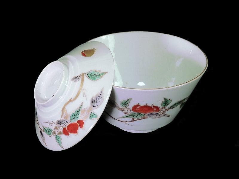 古伊万里　色絵　栗の図　蓋茶碗　江戸期　E616AS-CRp