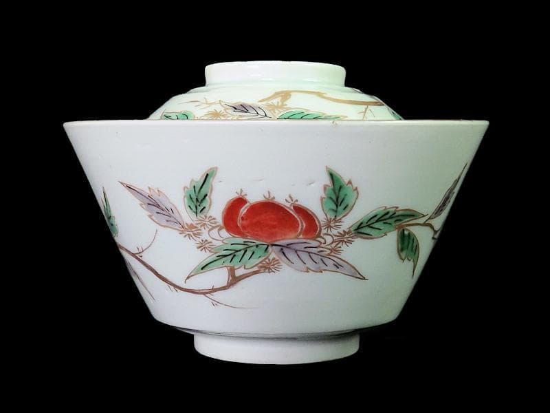 古伊万里　色絵　栗の図　蓋茶碗　江戸期　E616AS-CRp