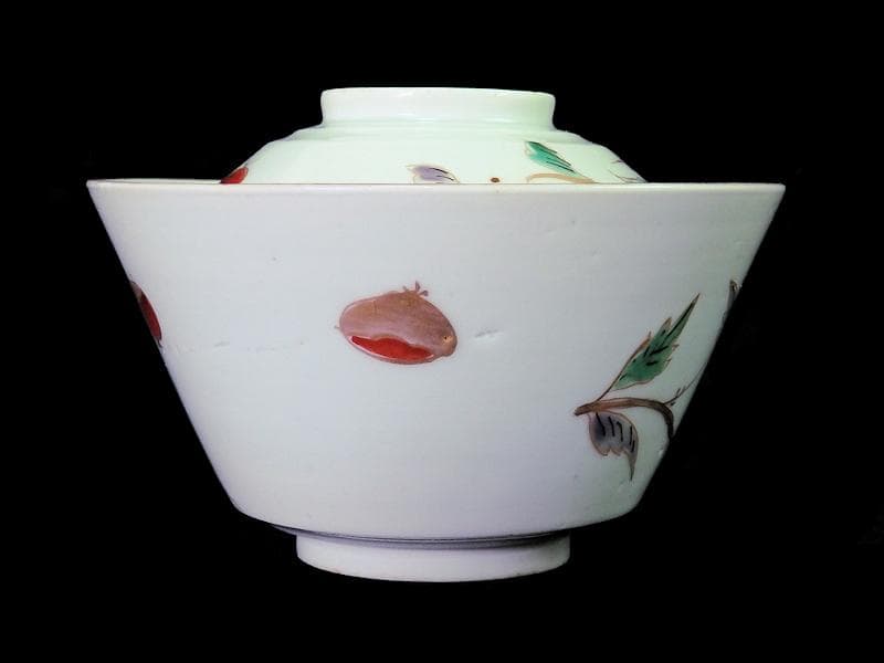 古伊万里　色絵　栗の図　蓋茶碗　江戸期　E616AS-CRp