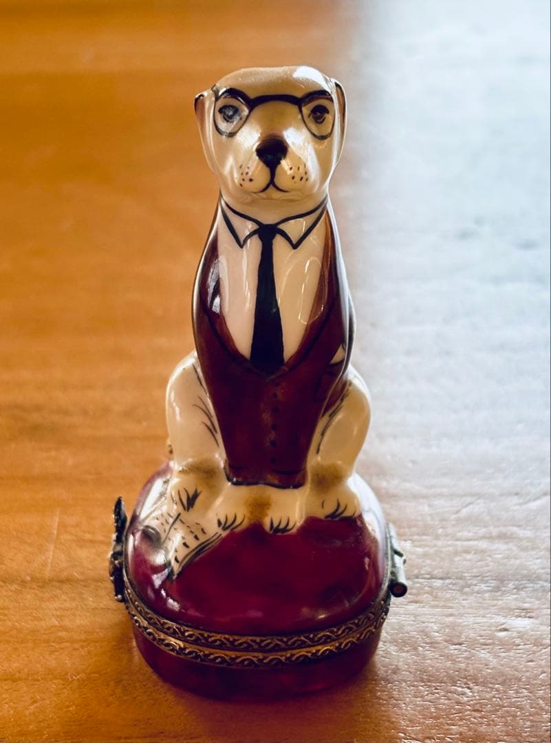 フランス リモージュ焼き ピルケース メガネの犬