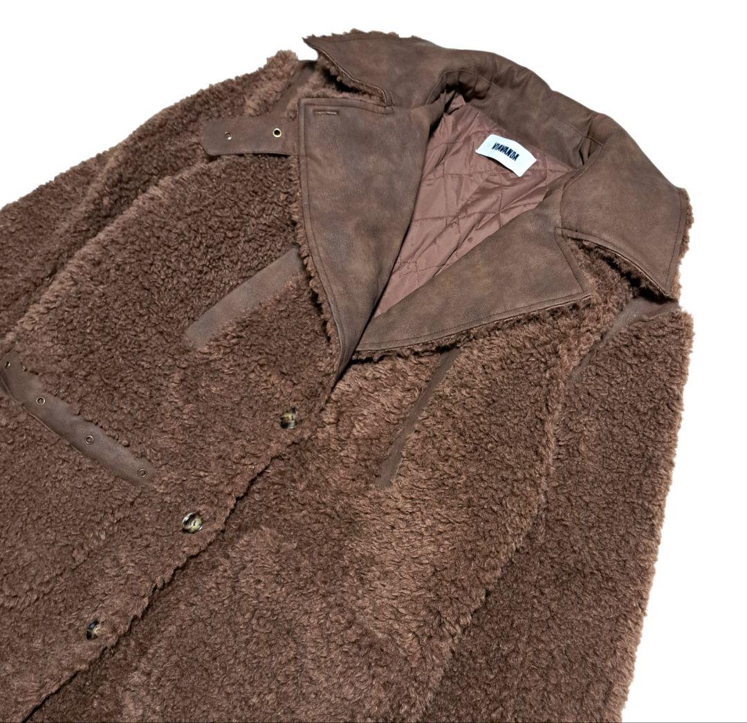 定価5万円　VIAVANDA　ブラウン フリース ロングコート ウエストベルト付