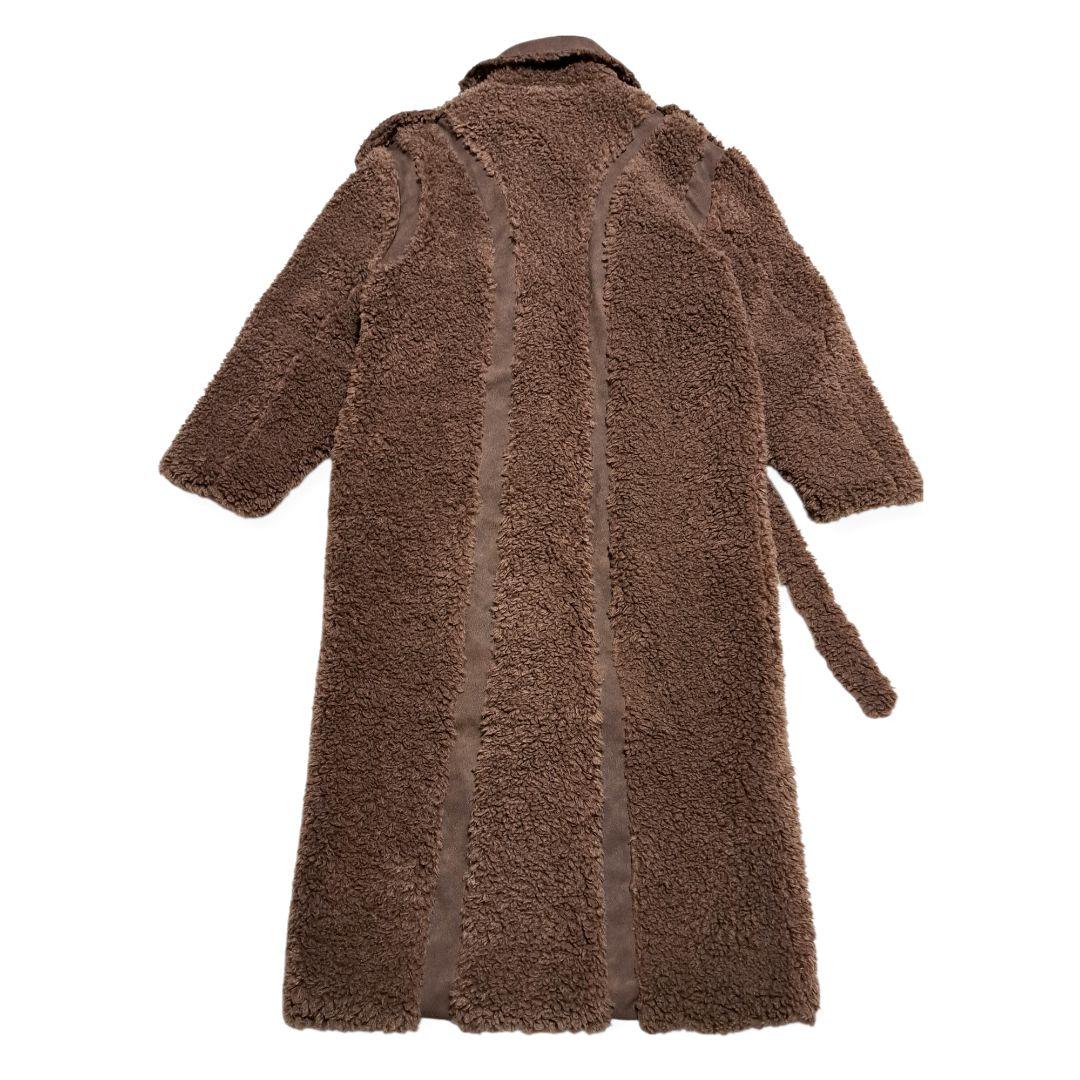 定価5万円　VIAVANDA　ブラウン フリース ロングコート ウエストベルト付