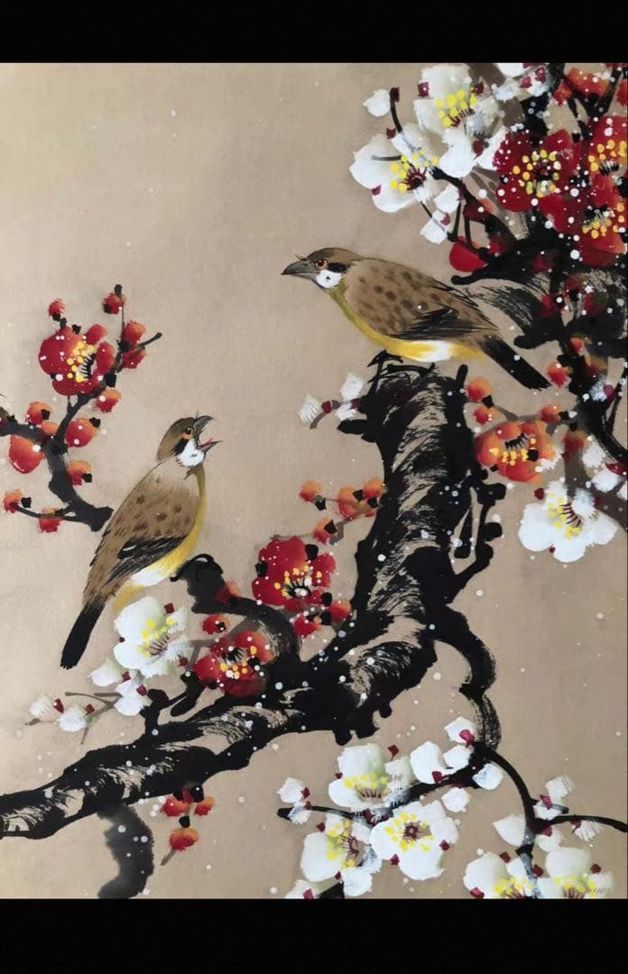 梅蘭芳 花鳥図 四条屏 手描き 掛軸 山水画　中国画 四幅セット 和室飾り