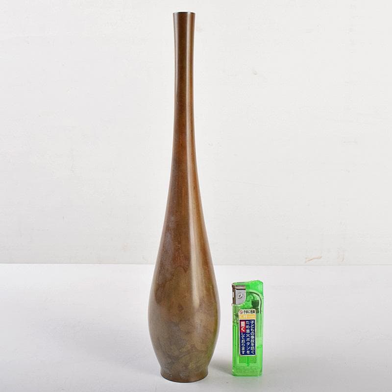 平安　秦蔵六造　斑紫銅　鶴首花生　箱蓋無し　M　R5035