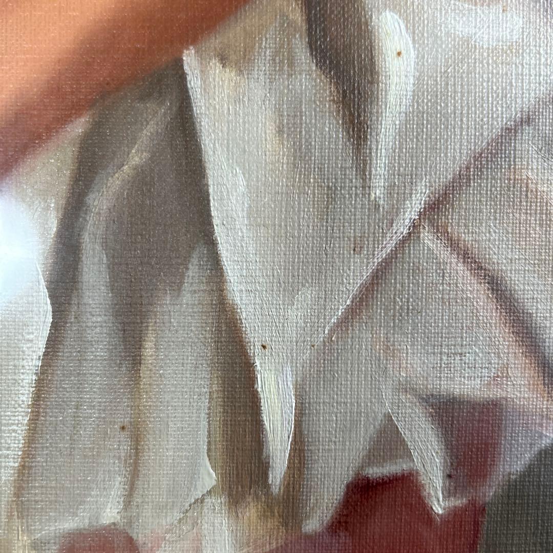 絵画　油彩画　少女　山岸正巳　「赤いカーデガン」