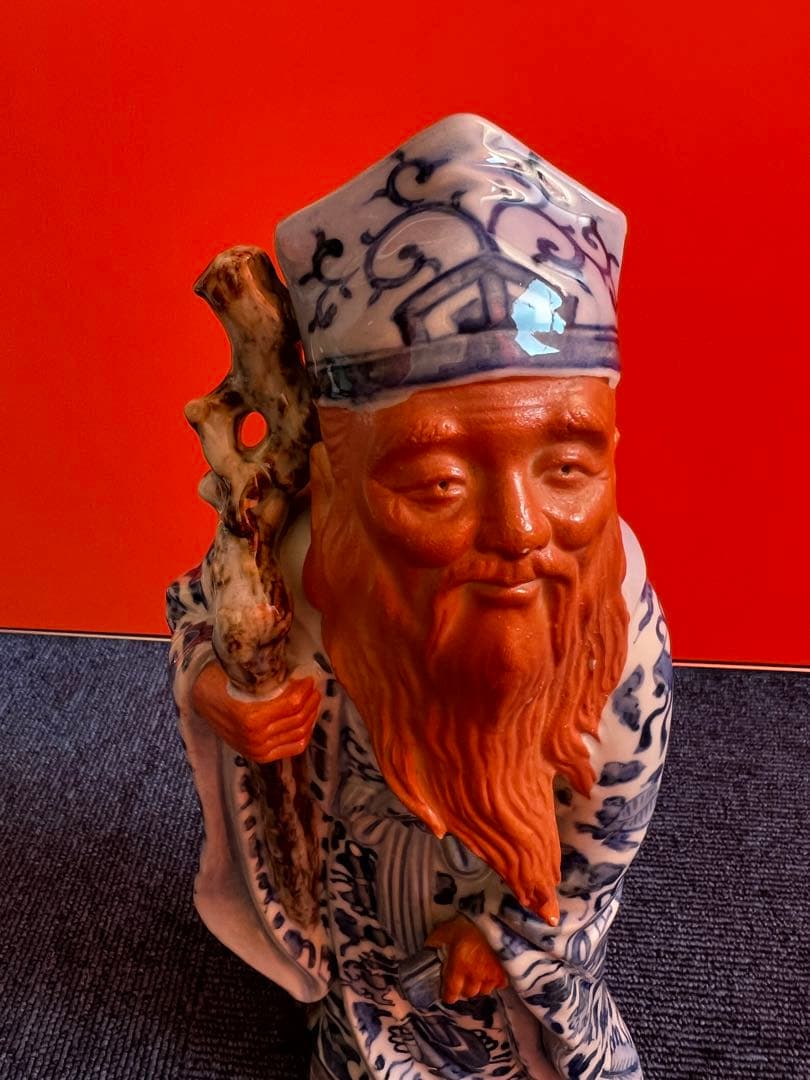 919 九谷焼　絵付　寿老人　置物　時代物