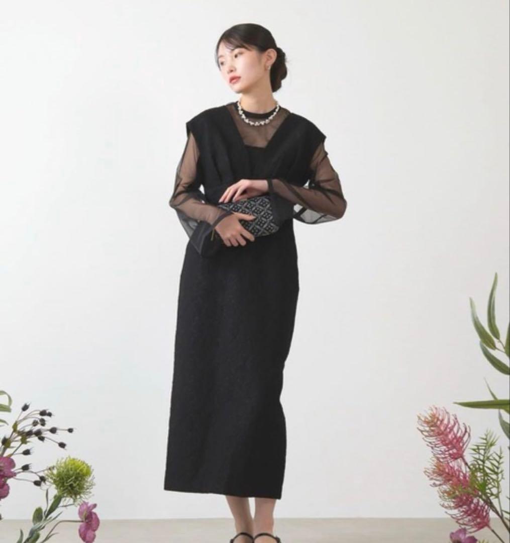 kana カナ ジャガードワンピース チュール トップス セット M ブラック