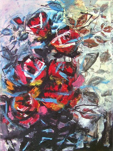 油絵 菅家令子 絵 絵画 インテリア 額付(黒) uF6-050303 花 ばら