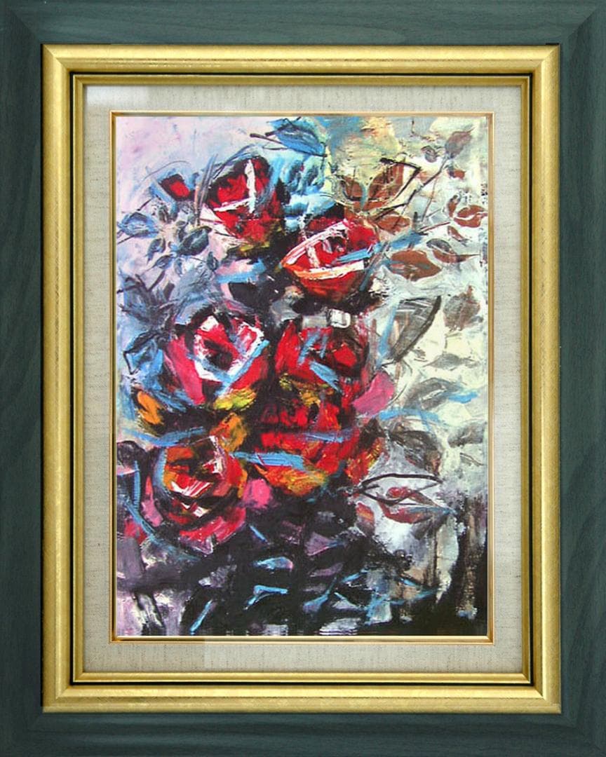 油絵 菅家令子 絵 絵画 インテリア 額付(黒) uF6-050303 花 ばら