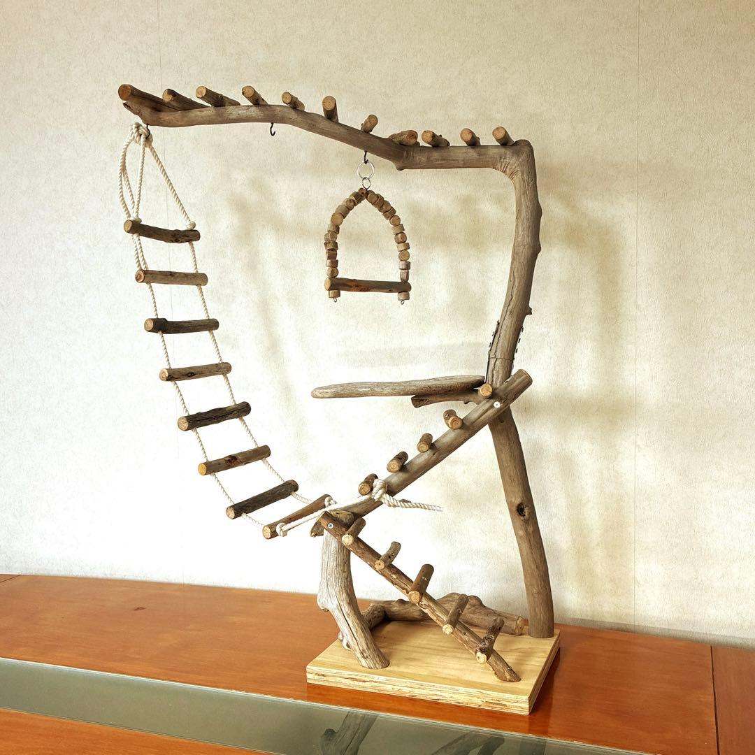 バードアスレチック　天然流木　鳥用ジム・はしご・ブランコ付き