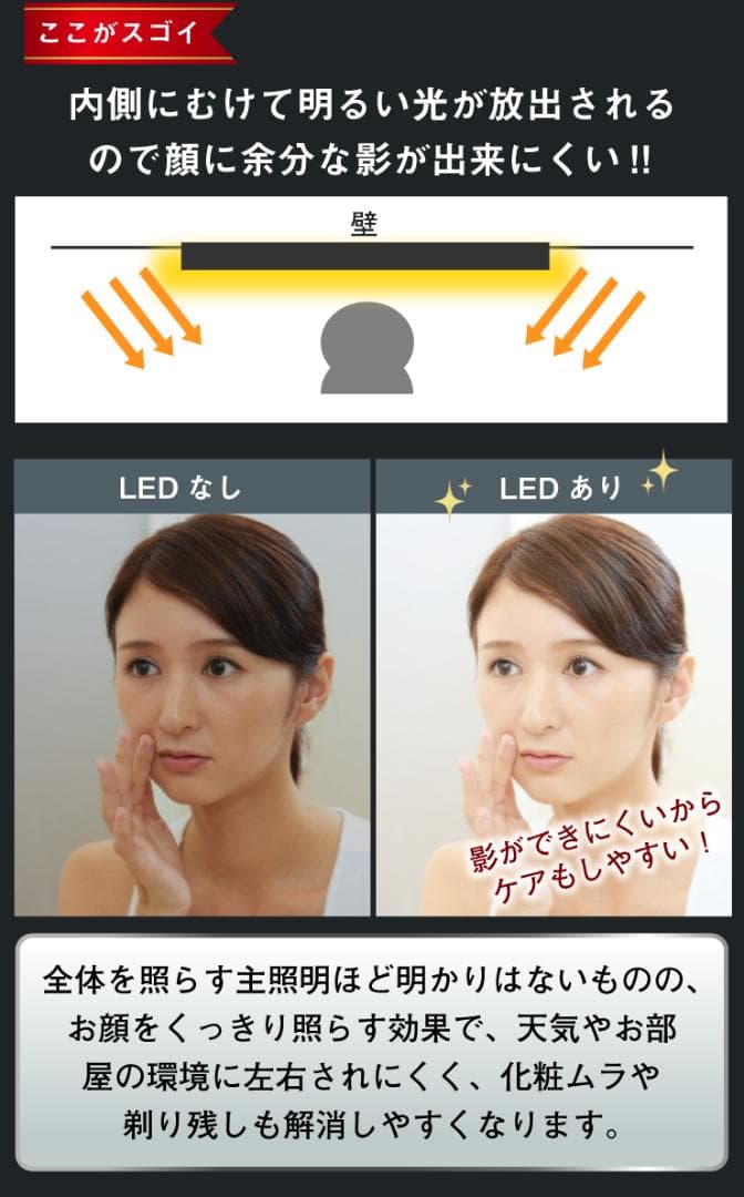 LEDミラーライト付き 女優ミラー 調色 丸 直径55㎝