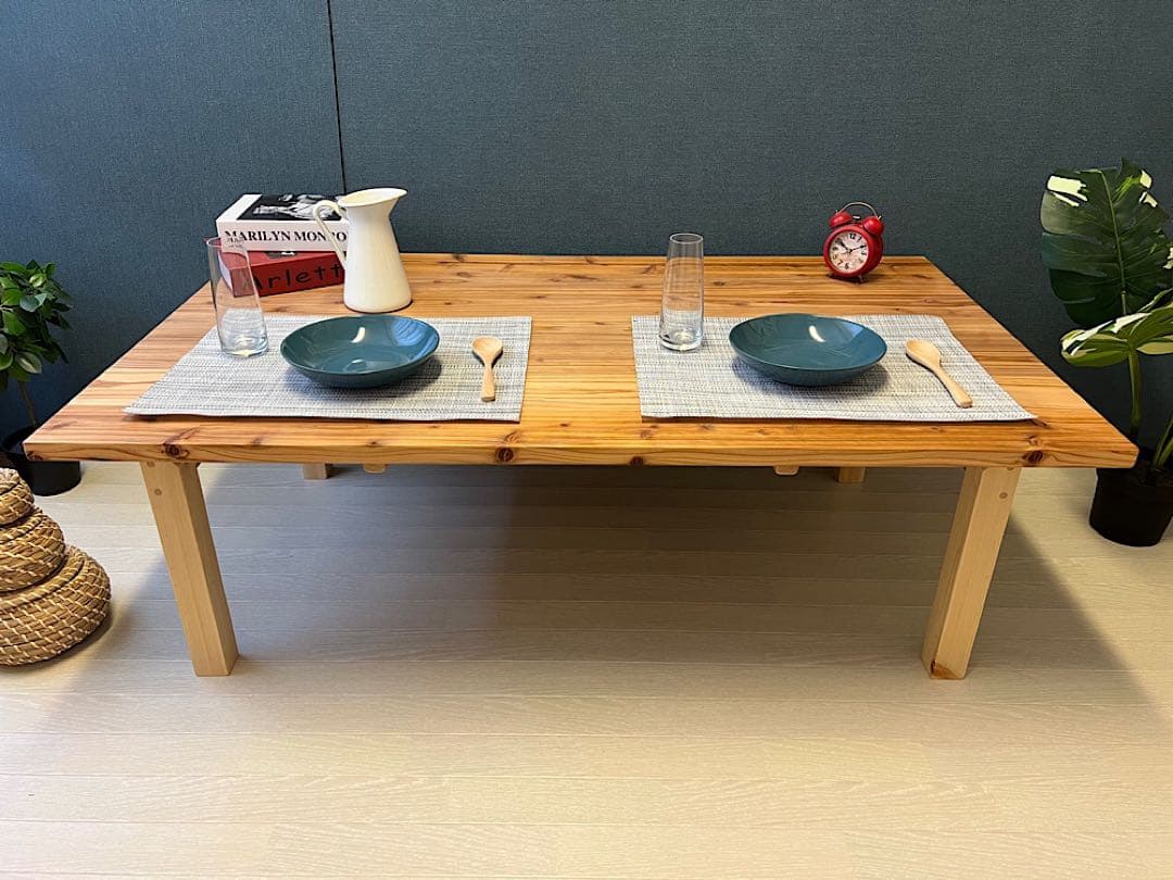 【オーダー】 ローテーブル 長方形 140cm 80cm 杉 折畳み脚 木組 角