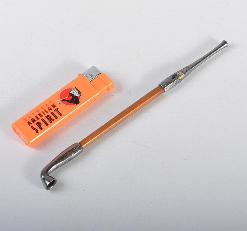 時代提げ物　唐絹　喫煙具　煙草入　煙管入　 寿雄刻　煙管　キセル　V　R4553