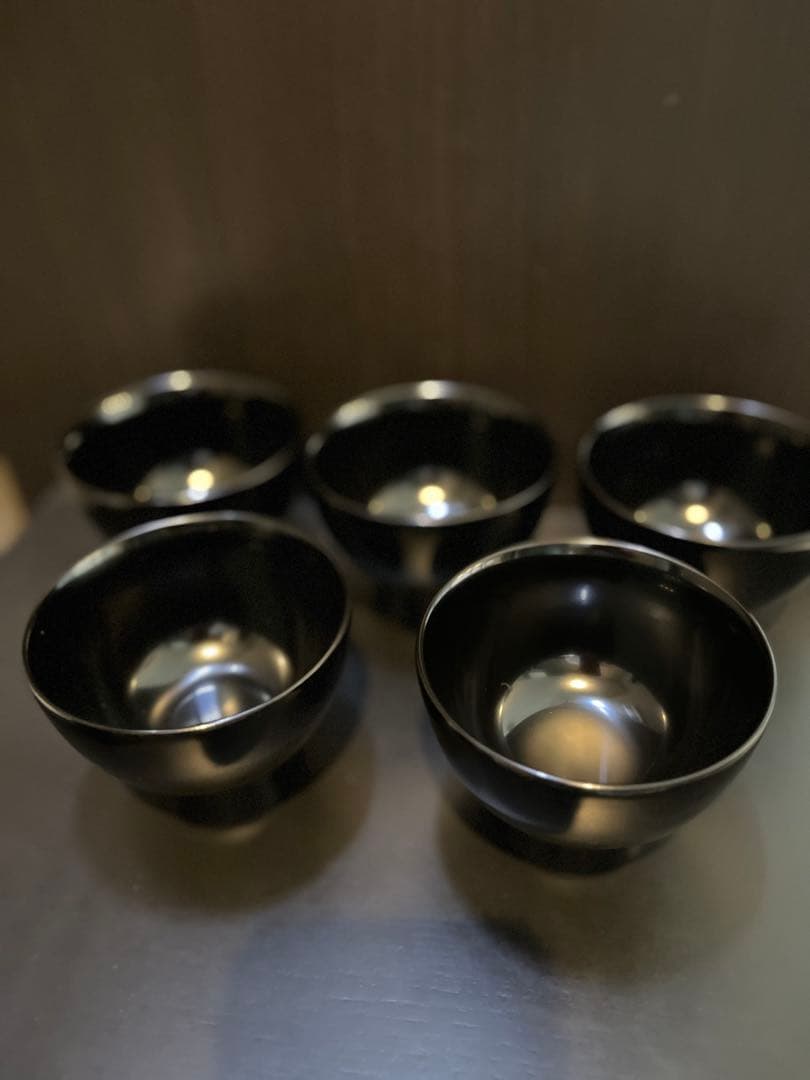 【美品】市中屋　輪島塗漆好椀5客セット(黒)
