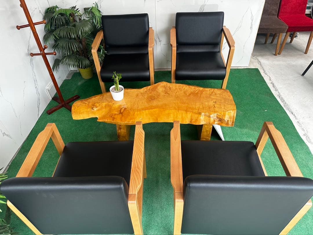 断*】様 AICO製応接ソファ4脚＋天然木ローテーブルセット（バラ売り可）