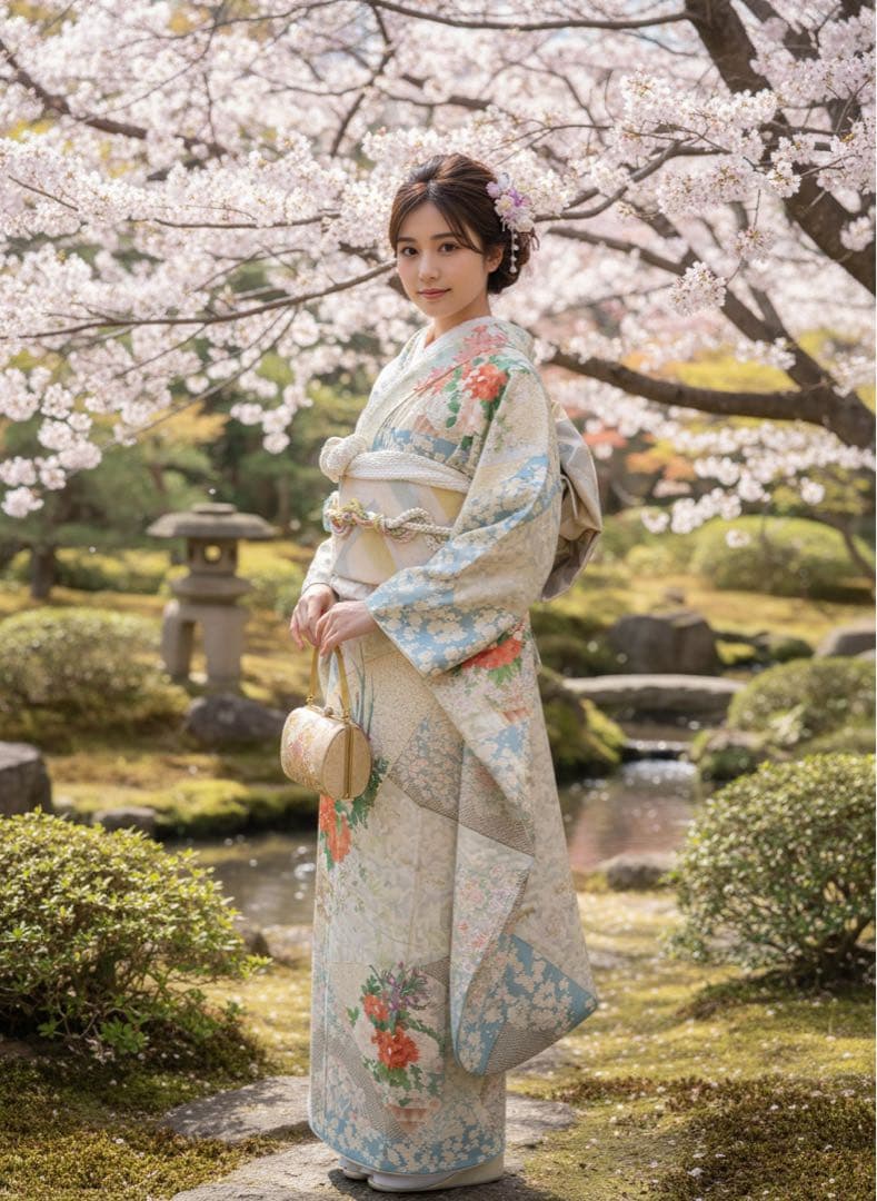 美品　振袖　フルセット　桜花柄振袖 豪華　金刺繍　着物