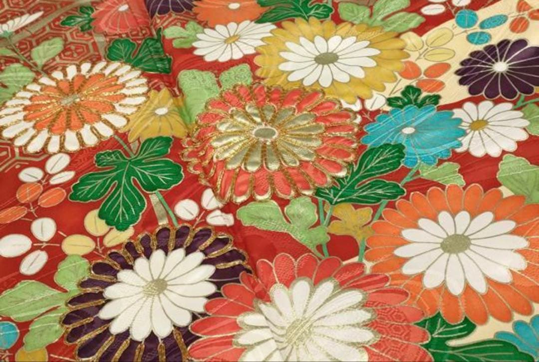 振袖 フルセット6点サイズM〜L 菊づくし銀駒刺繍　正絹　売り切り終了