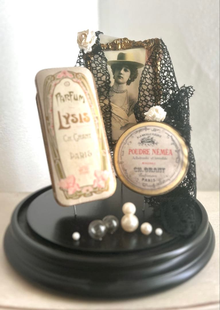 希少 フランスアンティーク パフュームボックス2個 フレーム ガラスドームセット