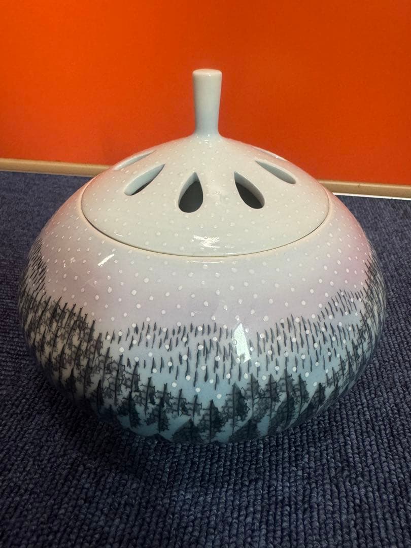 1680 有田焼 藤井朱明作 朝日雪香炉 染付樹海図細密絵付　未使用