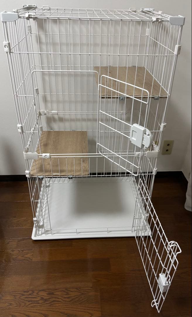 【美品】コンパクトキャットケージ2段／アイリス／ホワイト／2棚付き
