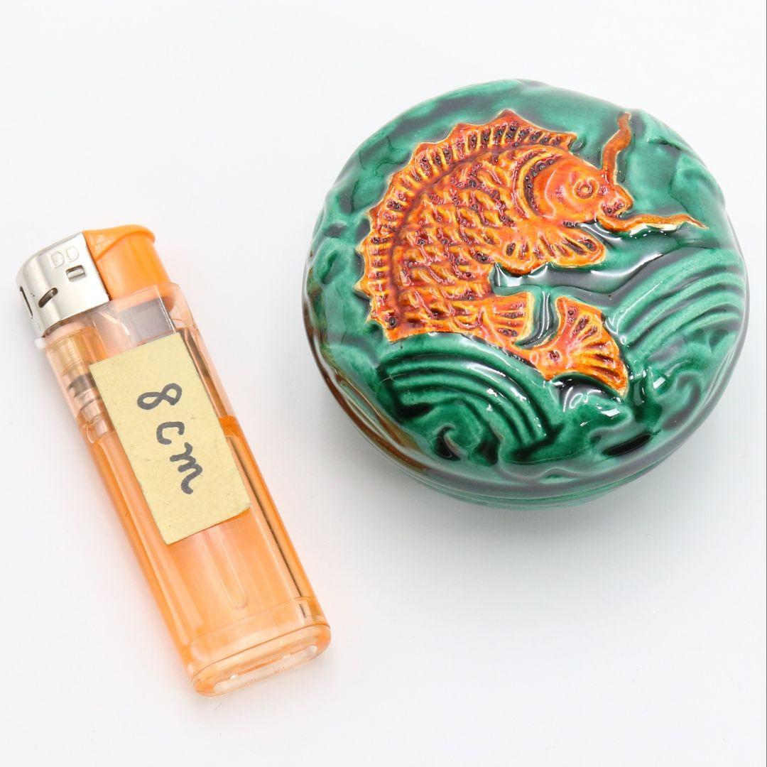 山本一如作 青交趾荒磯香合 茶道具 共箱共布　AT353　TC1