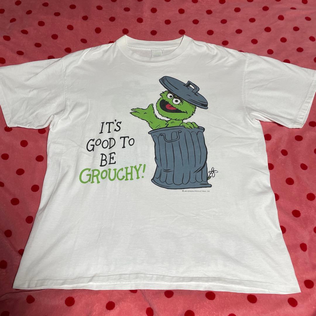 90sヴィンテージtシャツ セサミストリート オスカー 白 XL キャラクターT